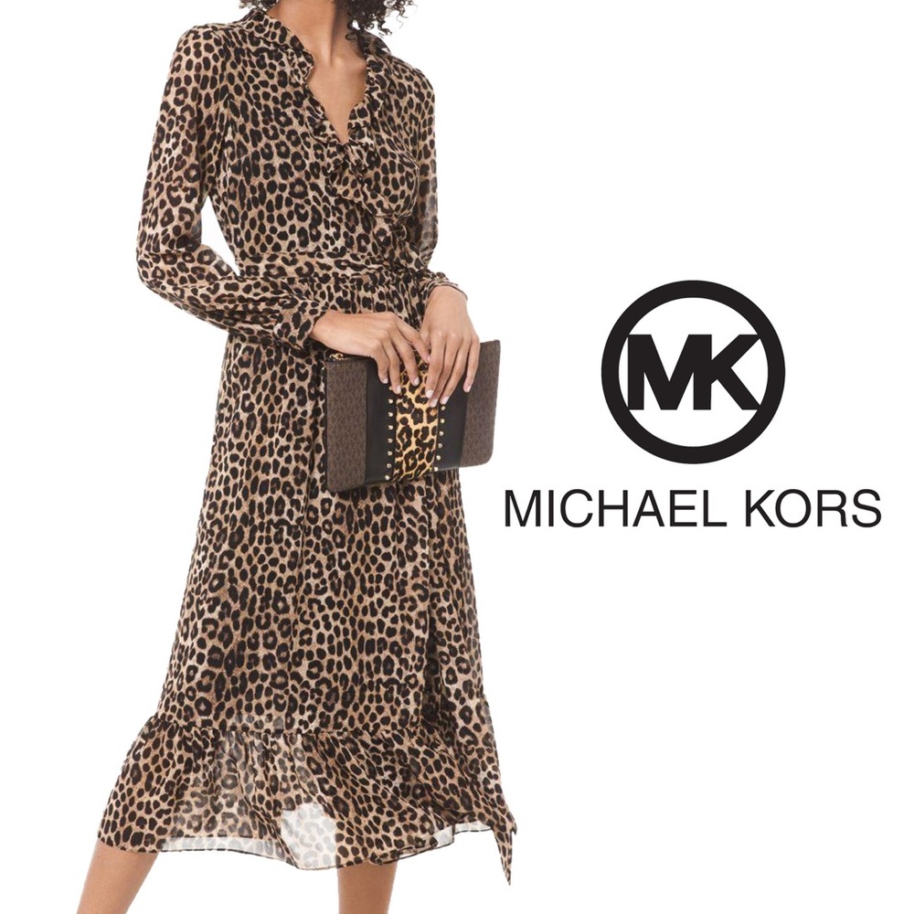 Michael Kors cheetah ruffled wrap dress